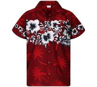 King Kameha Funky-Camicia-Hawaiana, Manica-Corta, Flower-Chest, Rosso, 3XL