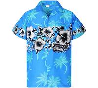 King Kameha Funky-Camicia-Hawaiana, Manica-Corta, Flower-Chest, Turchese, XL