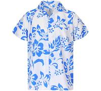 King Kameha Funky-Camicia-Hawaiana, Manica-Corta, Hibiscus, Bianco-Turchese, L