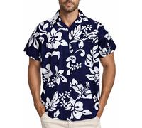 King Kameha Funky-Camicia-Hawaiana, Manica-Corta, Hibiscus, Blu-Navy, 12XL