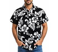 King Kameha Funky-Camicia-Hawaiana, Manica-Corta, Hibiscus, Nero, 3XL