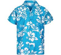 King Kameha Funky-Camicia-Hawaiana, Manica-Corta, Hibiscus, Turchese, 3XL