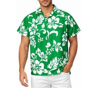King Kameha Funky-Camicia-Hawaiana, Manica-Corta, Hibiscus, Verde, M