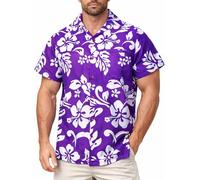 King Kameha Funky-Camicia-Hawaiana, Manica-Corta, Hibiscus, Viola, 3XL