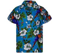 King Kameha Funky-Camicia-Hawaiana, Manica-Corta, JK-Cherry-Parrot, Turchese, L