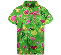 King Kameha Funky-Camicia-Hawaiana, Manica-Corta, JK-Flamingo-Melon-Print, Verde, XL