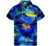 King Kameha Funky-Camicia-Hawaiana, Manica-Corta, JK-Surf, Blu, 6XL