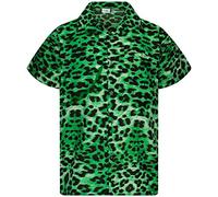 King Kameha Funky-Camicia-Hawaiana, Manica-Corta, Leopard-Print, Verde, L