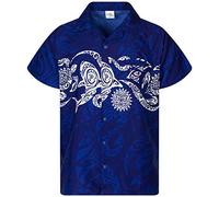 King Kameha Funky-Camicia-Hawaiana, Manica-Corta, Maori-Chest, Blu, L