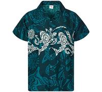 King Kameha Funky-Camicia-Hawaiana, Manica-Corta, Maori-Chest, Petrolio-Verde, XXL