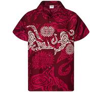 King Kameha Funky-Camicia-Hawaiana, Manica-Corta, Maori-Chest, Rosso-Marrone, XXL