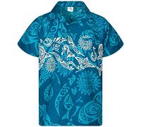 King Kameha Funky-Camicia-Hawaiana, Manica-Corta, Maori-Chest, Turchese, XL