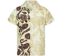 King Kameha Funky-Camicia-Hawaiana, Manica-Corta, Maori-Wedding, Beige, L