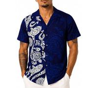 King Kameha Funky-Camicia-Hawaiana, Manica-Corta, Maori-Wedding, Blu, S
