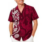 King Kameha Funky-Camicia-Hawaiana, Manica-Corta, Maori-Wedding, Rosso-Marrone, S