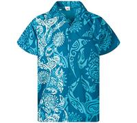 King Kameha Funky-Camicia-Hawaiana, Manica-Corta, Maori-Wedding, Turchese, XS