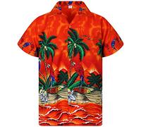 King Kameha Funky-Camicia-Hawaiana, Manica-Corta, Parrot, Arancia, XL