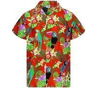 King Kameha Funky-Camicia-Hawaiana, Manica-Corta, Parrot-Cockatoo, Arancia, L