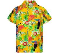 King Kameha Funky-Camicia-Hawaiana, Manica-Corta, Parrot-Cockatoo, Giallo, S