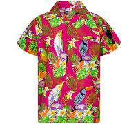 King Kameha Funky-Camicia-Hawaiana, Manica-Corta, Parrot-Cockatoo, Rosa, 6XL