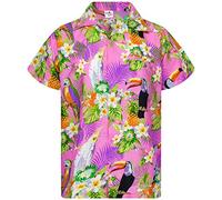 King Kameha Funky-Camicia-Hawaiana, Manica-Corta, Parrot-Cockatoo, Rosa-Chiaro, M