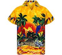King Kameha Funky-Camicia-Hawaiana, Manica-Corta, Parrot, Giallo, XXL