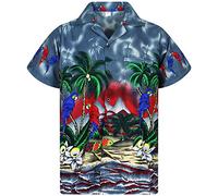 King Kameha Funky-Camicia-Hawaiana, Manica-Corta, Parrot, Grigio, L