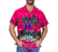 King Kameha Funky-Camicia-Hawaiana, Manica-Corta, Parrot, Rosa, S