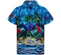 King Kameha Funky-Camicia-Hawaiana, Manica-Corta, Parrot, Turchese, XXL