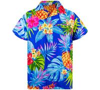King Kameha Funky-Camicia-Hawaiana, Manica-Corta, Pineapple, Blu, XL