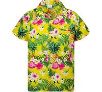 King Kameha Funky-Camicia-Hawaiana, Manica-Corta, Pineapple-Flowers, Giallo, M