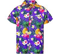 King Kameha Funky-Camicia-Hawaiana, Manica-Corta, Pineapple-Flowers, Viola, L