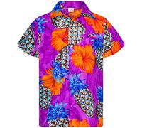 King Kameha Funky-Camicia-Hawaiana, Manica-Corta, Pineapple-Hibiscus, Shadow-Viola, 6XL