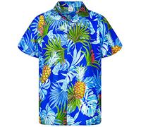 King Kameha Funky-Camicia-Hawaiana, Manica-Corta, Pineapple-Leaves, Blu, XXL