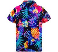King Kameha Funky-Camicia-Hawaiana, Manica-Corta, Pineapple, Nero-Blu, L