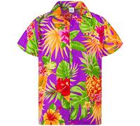King Kameha Funky-Camicia-Hawaiana, Manica-Corta, Pineapple, Viola, L