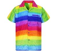 King Kameha Funky-Camicia-Hawaiana, Manica-Corta, Rainbow-Horizontal, Multicolore, XL