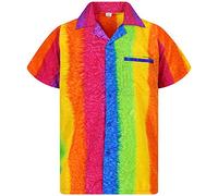 King Kameha Funky-Camicia-Hawaiana, Manica-Corta, Rainbow-Vertical, Multicolore, L