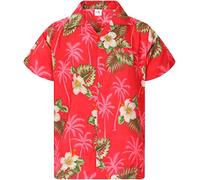 King Kameha Funky-Camicia-Hawaiana, Manica-Corta, Small-Flower, Rosa, L