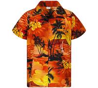 King Kameha Funky-Camicia-Hawaiana, Manica-Corta, Surf, Arancia, XL