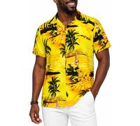 King Kameha Funky-Camicia-Hawaiana, Manica-Corta, Surf, Giallo, 4XL