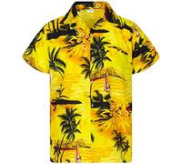 King Kameha Funky-Camicia-Hawaiana, Manica-Corta, Surf, Giallo, 8XL