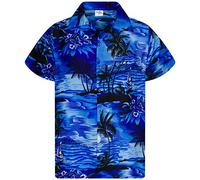 King Kameha Funky-Camicia-Hawaiana, Manica-Corta, Surf, Mono-Blu, L