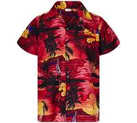 King Kameha Funky-Camicia-Hawaiana, Manica-Corta, Surf, Rosso, XL