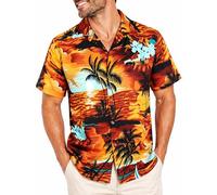King Kameha Funky-Camicia-Hawaiana, Manica-Corta, Surf, Turchese-Marrone, XL