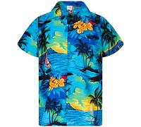 King Kameha Funky-Camicia-Hawaiana, Manica-Corta, Surf, Turchese, XL
