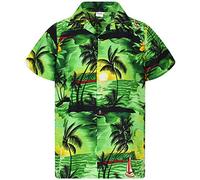 King Kameha Funky-Camicia-Hawaiana, Manica-Corta, Surf, Verde, XL