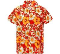 King Kameha Funky-Camicia-Hawaiana, Manica-Corta, Tropical-Hibiscus, Rosso-Giallo, XL