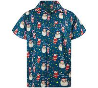 King Kameha Funky-Camicia-Hawaiana, Natale, Manica-Corta, Candy-Cane, Blu, S