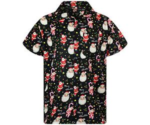 King Kameha Funky-Camicia-Hawaiana, Natale, Manica-Corta, Candy-Cane, Nero, L